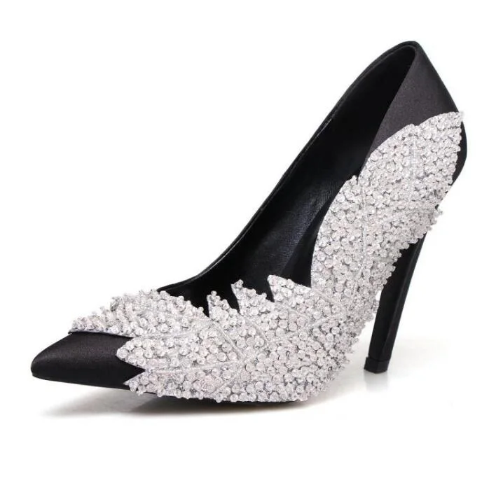 Women-Pointed-Toe-Crystal-embellished-Green-Satin-Pumps-Party-Wedding-Women-Shoes-Street-Fashion-Runways-Slip (1)