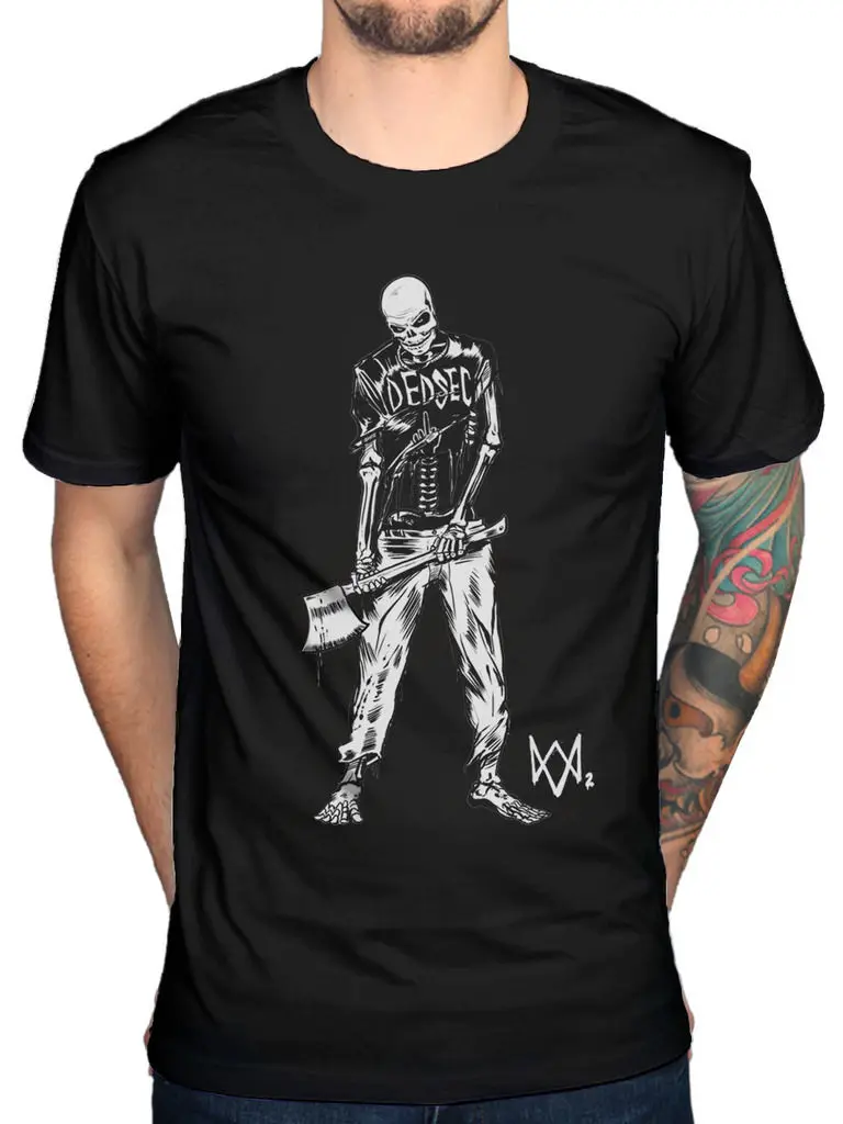 Watchdogs 2 логотип скелета графическая футболка геймер Merch развлекательная