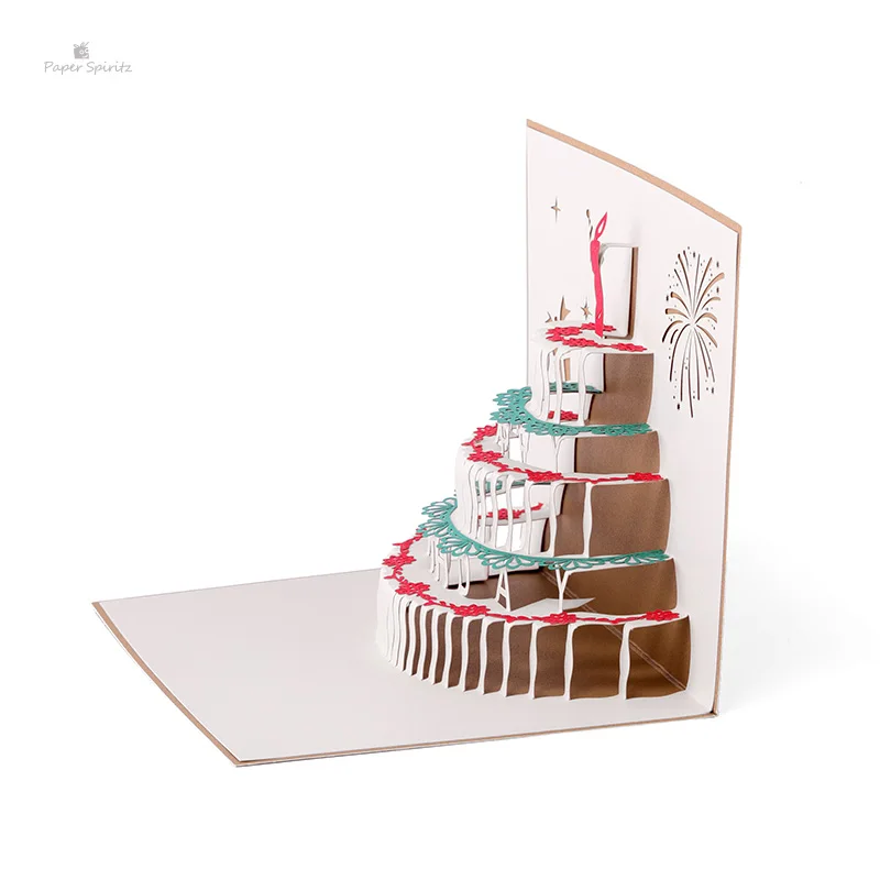  PAPER SPIRITZ Happy Birthday Cake Cards 3D laser Cut Paper Pop Up Card With Envelope Thank You Invi - 32895589856