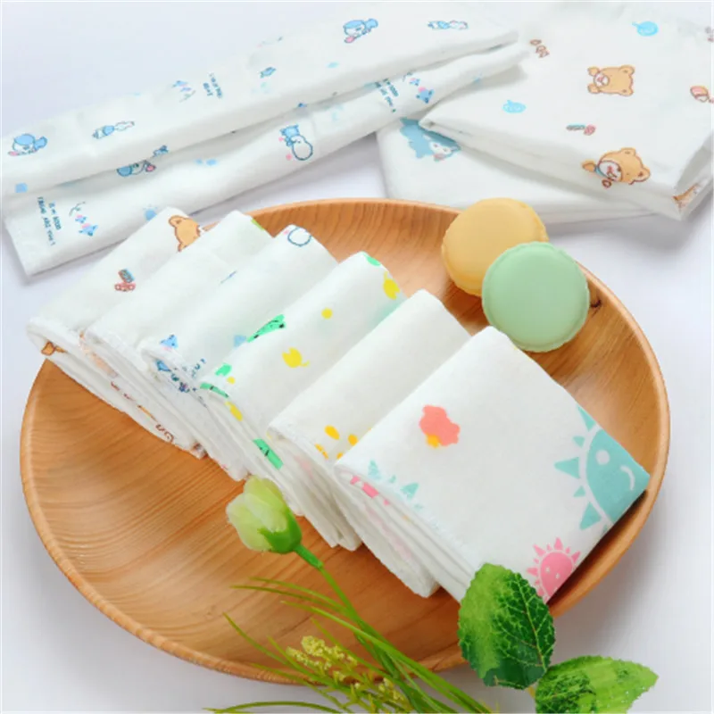  10 pieces / lot Children Baby Cartoon Towel Cotton Gauze Absorbent Printed Square Towels Drying Was