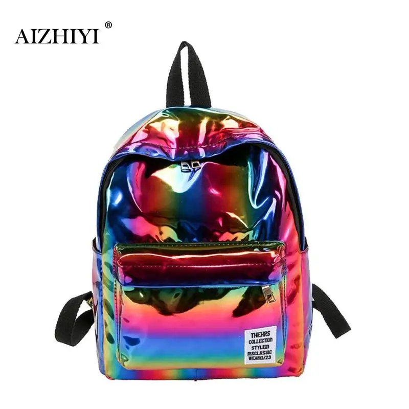 Голографический лазерный рюкзак для школьниц, Женская Лазерная цветная Серебряная сумка, голографические рюкзаки, Женский уличный стильный рюкзак Mochila - Цвет: Многоцветный