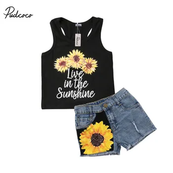

Girls 2018 Summer New Baby Girls Clothing Sets Fashion Style Sleeveless Vest Tops+Denim Short Pants 2PCS Girls Tracksuit Clothes