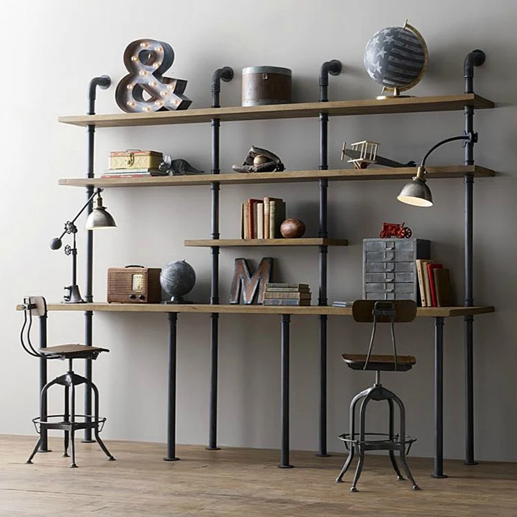 Iron pipes loft retro old wood bookcase desk computer desk doing ...