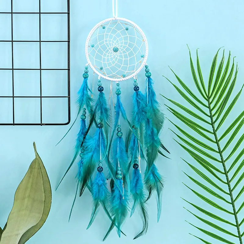 

Blue Wind Chime Dream Catcher Feathers Catching Monternet Wedding Party Decor Home Pendant Decoration