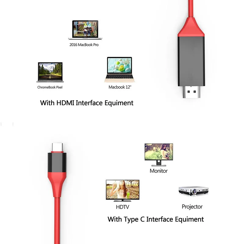 2m 4K USB C к HDMI Type адаптер для MacBook Pro 2017 Imac Samsung Galaxy S8 S9 Plus Xiaomi Mi A1 max2 6X|Зарядные
