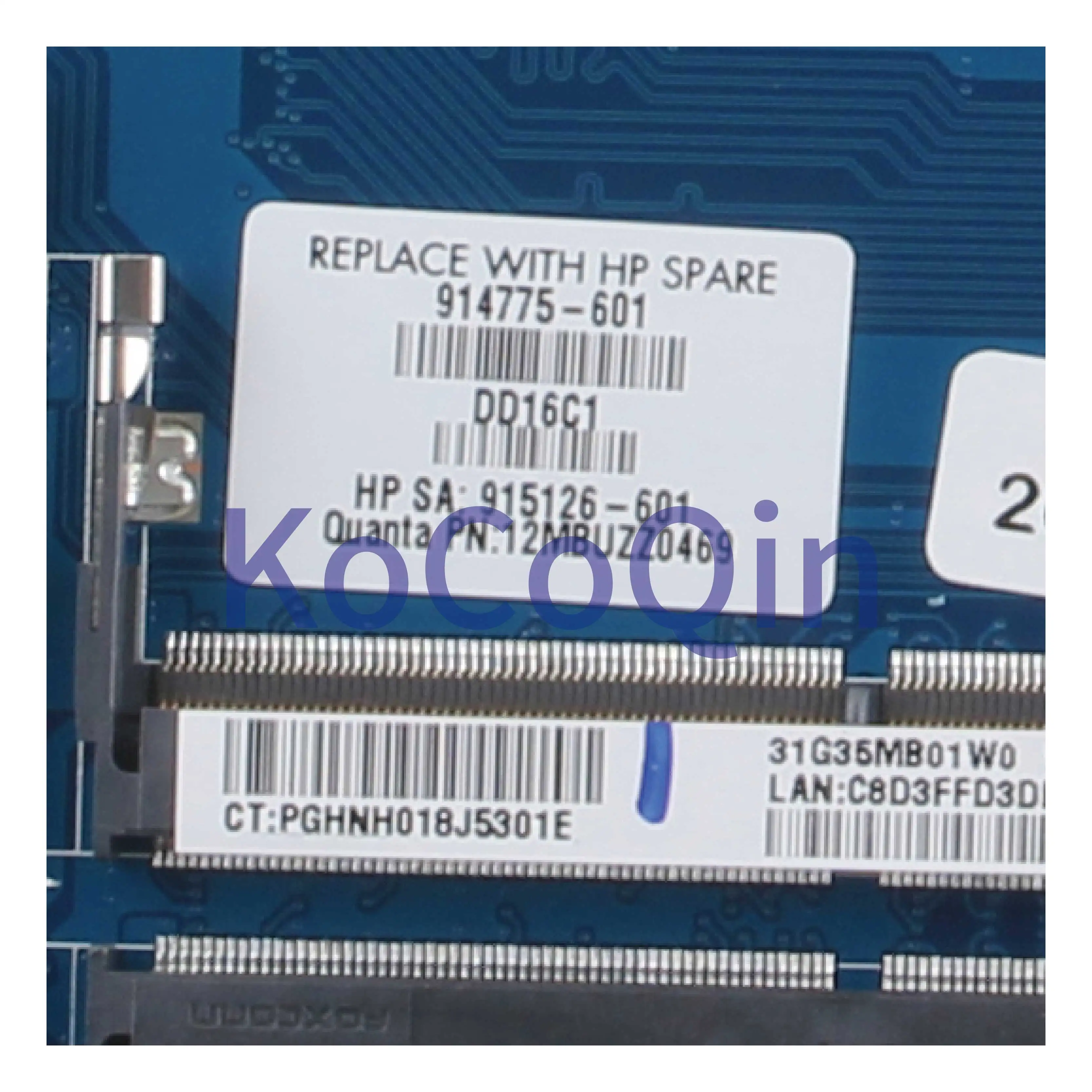 low cost  KoCoQin Laptop motherboard For HP 15-AX TPN-Q913 15-AX239TX I5-7300HQ Mainboard DAG35GMB8D0 914775-