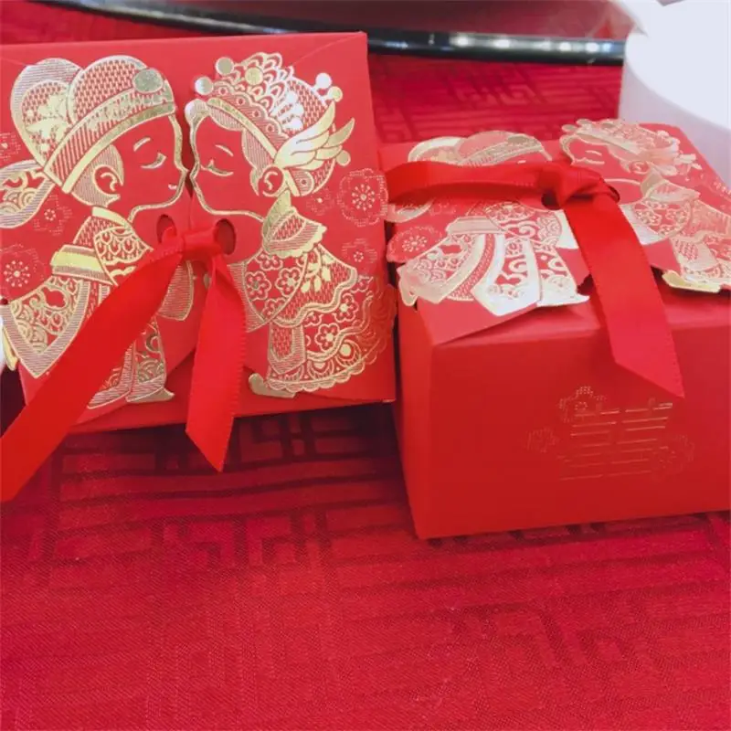 65*65*48mm High-end Red Chinese-style Double Happiness Character Wedding Candy Box Dinner Party Table Decoration Favor Gifts