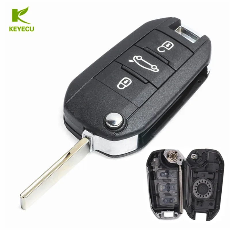 

KEYECU Replacement 3 Button Remote Key Shell CASE Fob + Uncut Blade HU83 With Groove For Peugeot 308 508