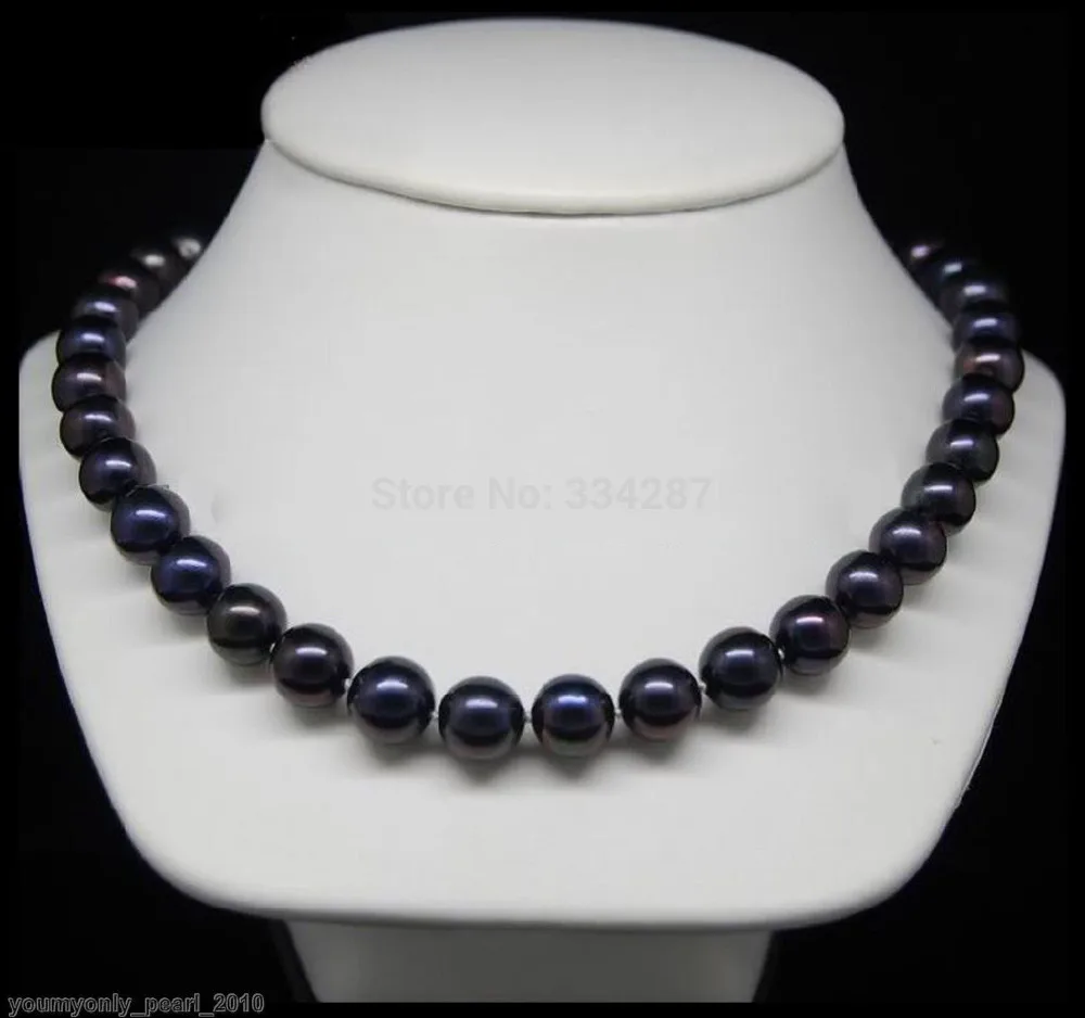 

Natural 9-10mm AAA+ black pearl necklaces 18