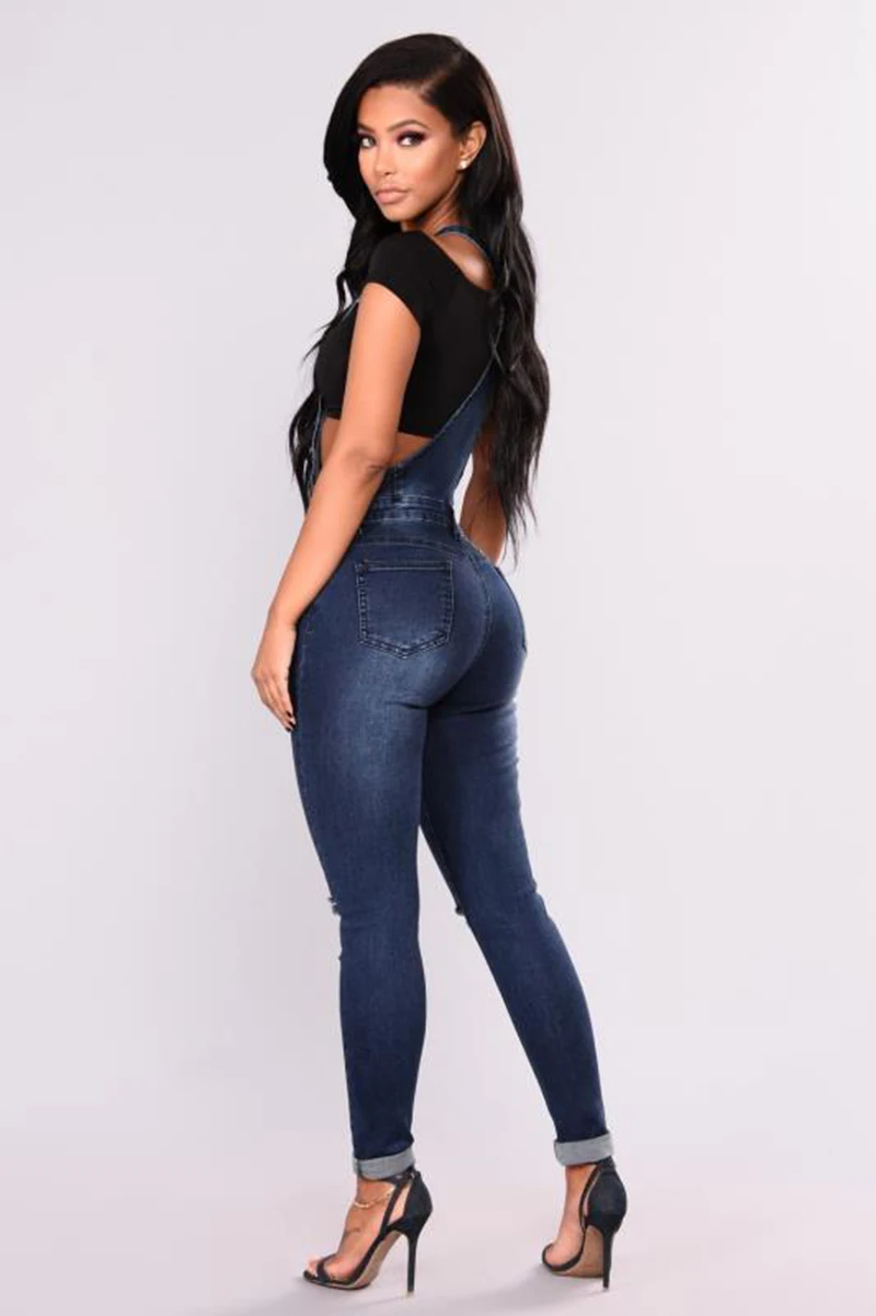 Новые стильные сексуальный комбинезон джинсы для женщин для Высокая талия тощий карандаш синие джинсы Рваные брюки стиля гранж эластичные джинсы slim fit femme