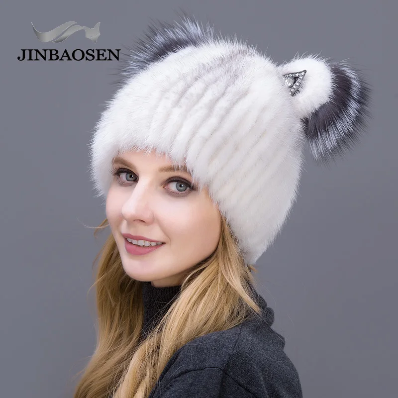JINBAOSEN, модная шапка из лисьего меха для молодых женщин, замшевая шапка, зимняя Лыжная шапка с кошачьими ушками, стильная повседневная шапка для шоппинга - Цвет: COLOR3