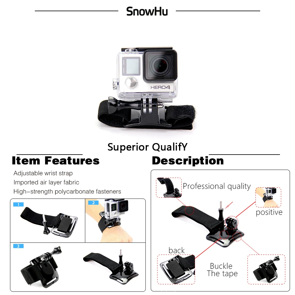 Аксессуары snowhu для GoPro, регулируемый эластичный ремень для Go Pro, нагрудный ремень, головной ремень для GoPro Hero 8 7 6 5 Xiaomi yi GS50