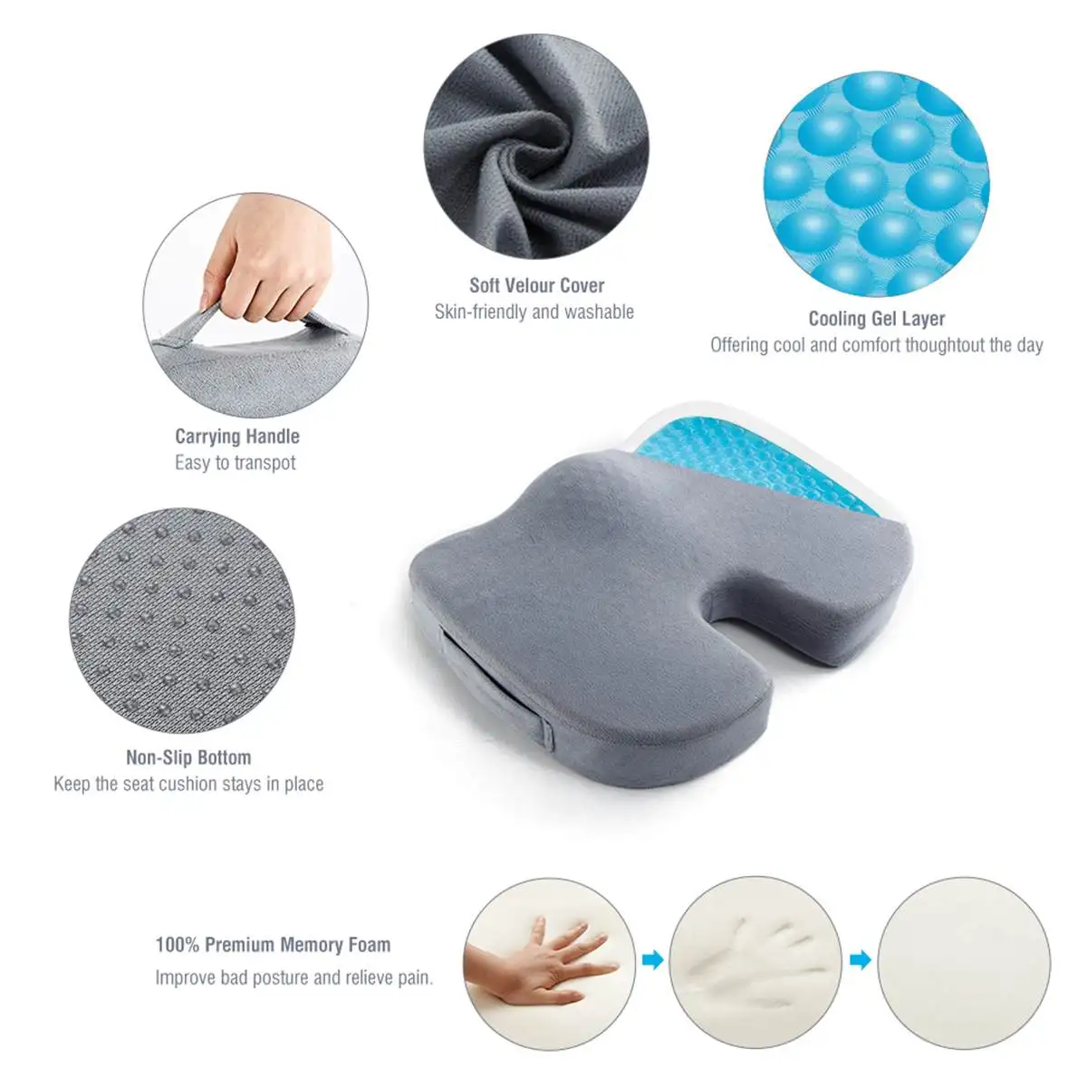 Gel Orthopedic Memory Cushion Foam U Coccyx Travel Seat Massage Car Office Chair Protect Healthy Sitting Breathable Pillows