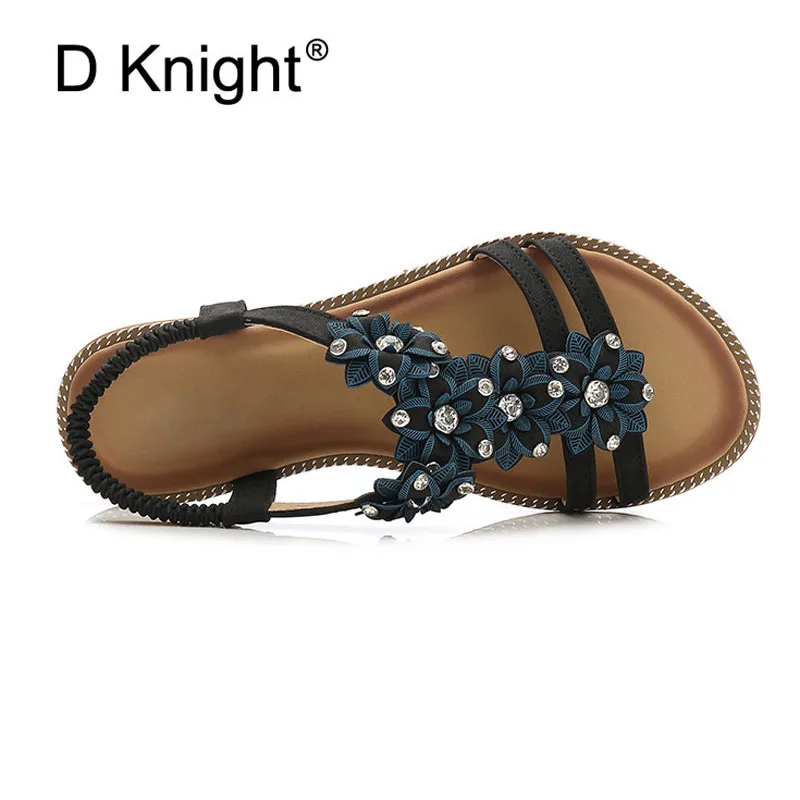 Fashion pu Leather Sandals Women Bohemian Summer Ladies Casual shoes woman Rhinestone Appliques Female Beach Shoes Flat Sandals (25)