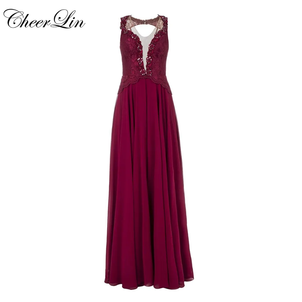 Deep V Neck Prom Dresses vestido de festa Chiffon Lace (7)