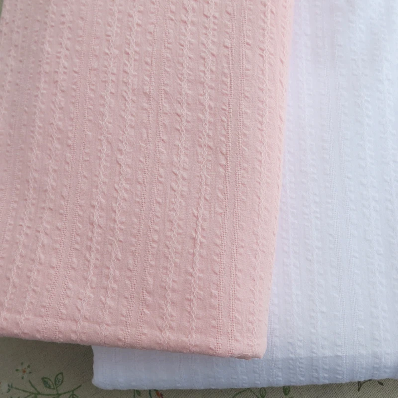 

Cotton Crepe Material White Pink Seersucker Dress Fabric Tecido