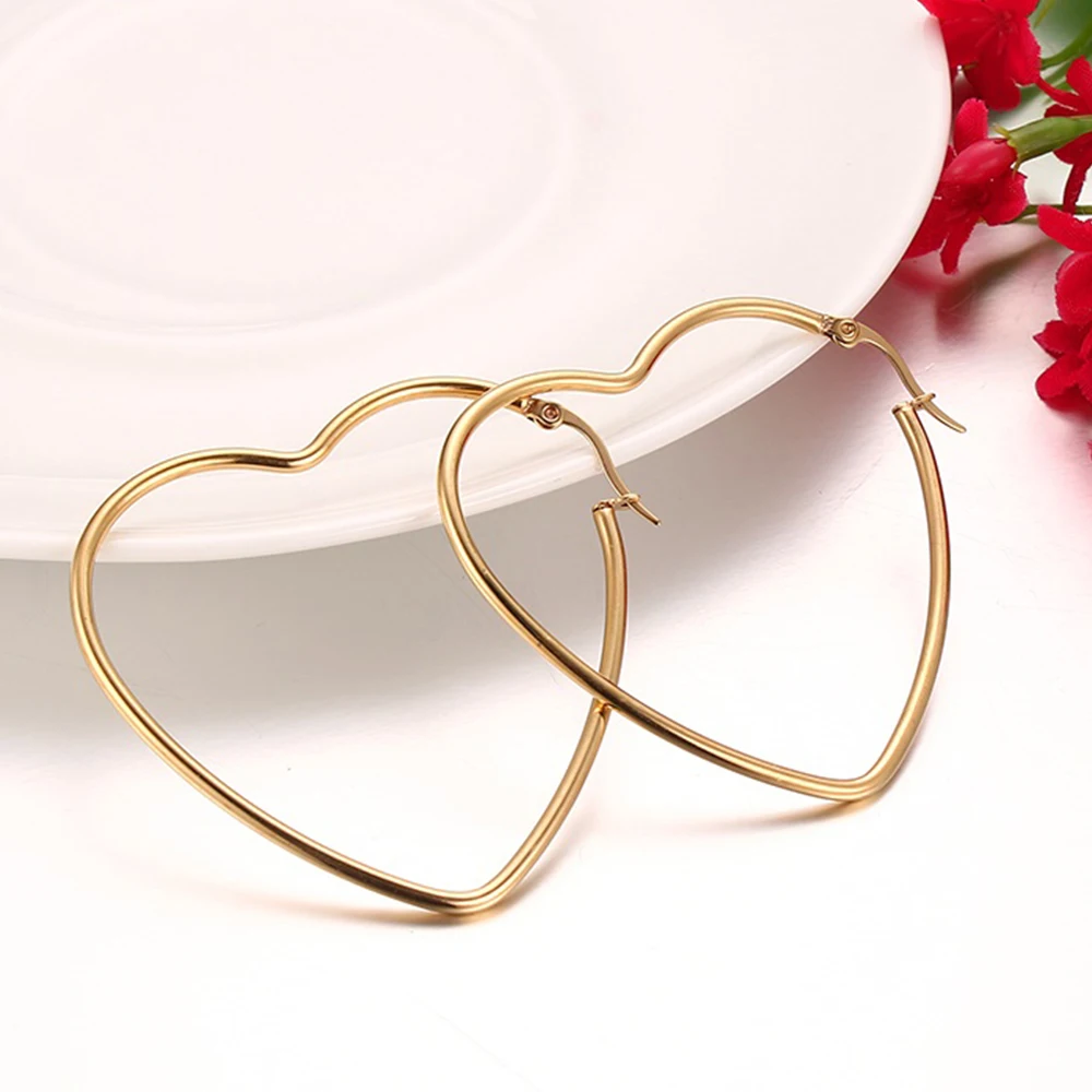 JHSL Brand Fashion Jewelry Cute Young Lady Women Big Heart Shape Hoop Earrings Gold Color Cocktail Party Gift