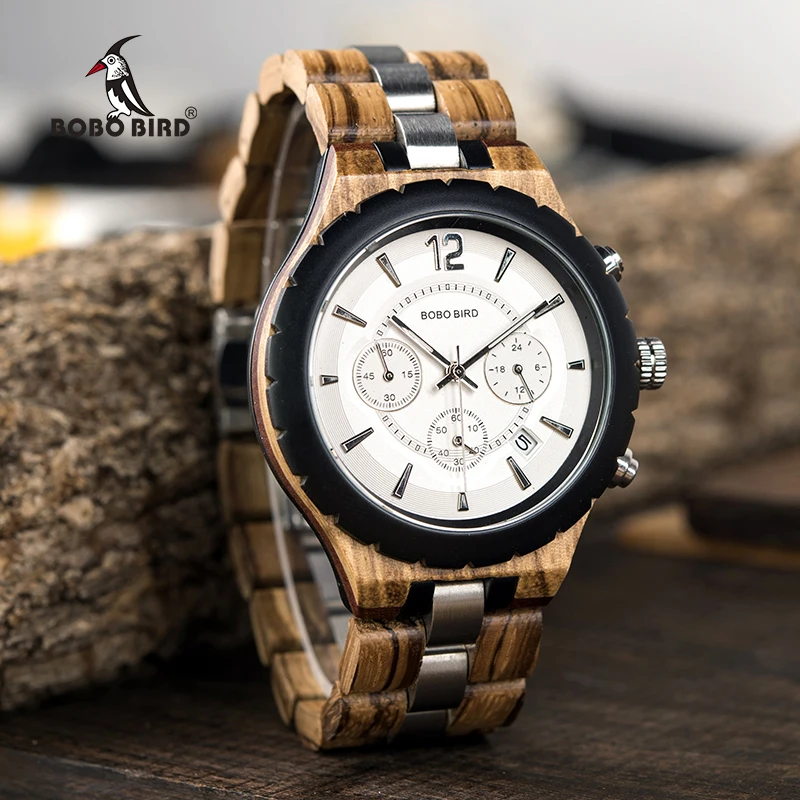BOBO BIRD Men Watch Classic Luxury Wood Metal Chronograph Auto Date Display reloj hombre 2019 Handsome Gift C-hR22 Dropship BOBO BIRD Men Watch Classic Luxury Wood Metal Chronograph Auto Date Display reloj hombre 2019 Handsome Gift C-hR22 Dropship