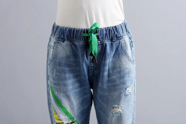 Новое поступление Весна Корейская версия отверстие большой размер ботильоны-Длина брюки Для женщин упругие талии джинсы свободные шаровары T1804225