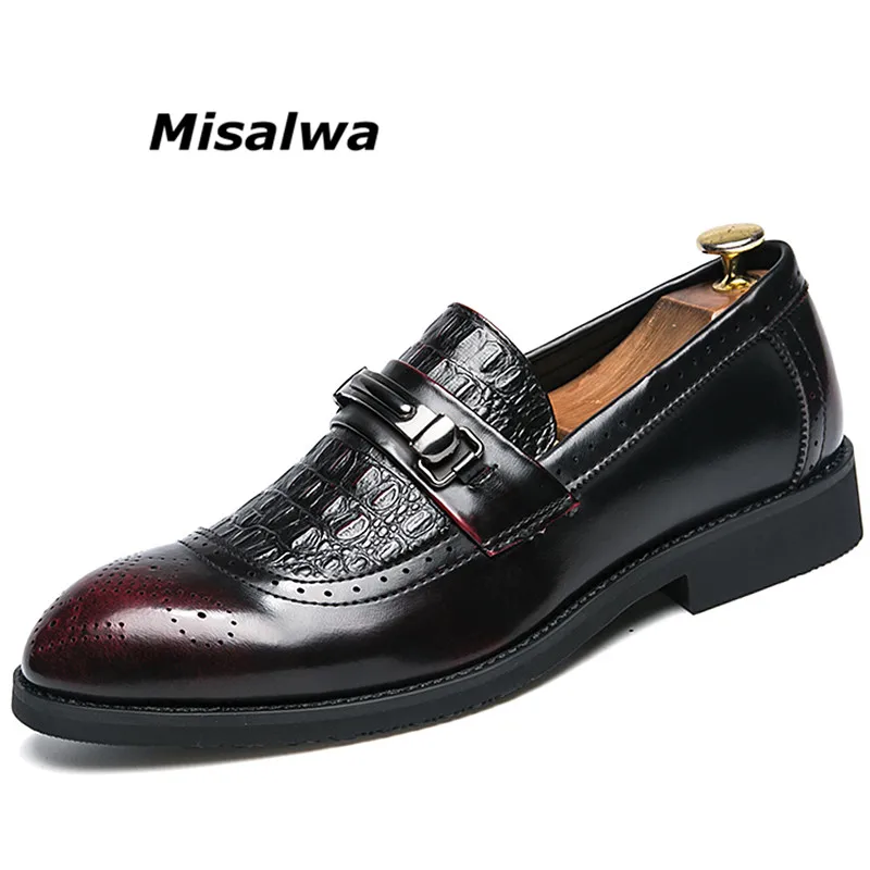 

Misalwa 2018 Spring Autumn Men's Italian Crocodile Print Loafers for Gentleman Fashion Man Lace Up Brogues Business Oxford Flats