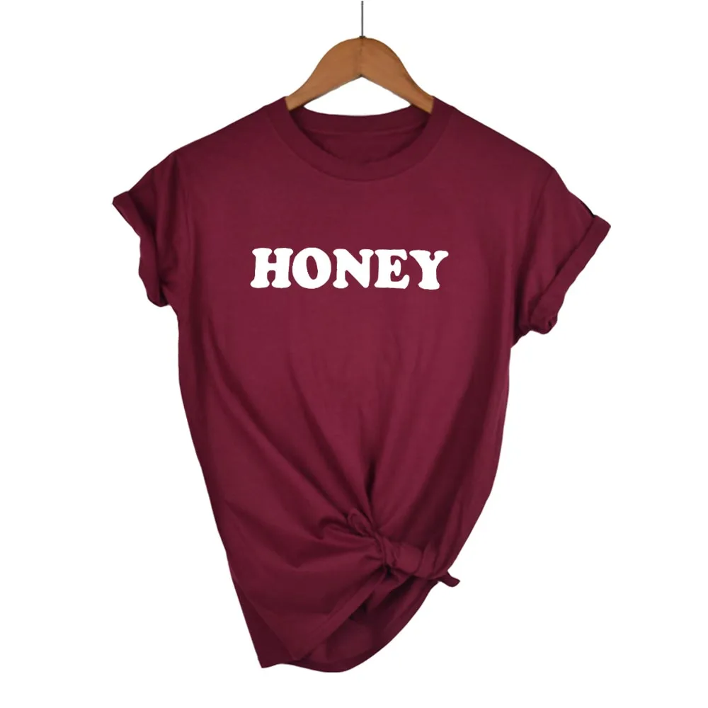 Хлопковая футболка с надписью HONEY Повседневная забавная для девушек хипстерская