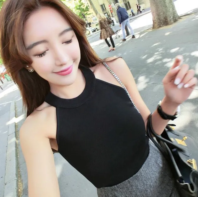 

2019 Vest Tank Top Women Camis Short O Neck Korean T-Shirt Summer Knitted Thin Fashion New Tight Bottom Off-Shoulder Streetwear