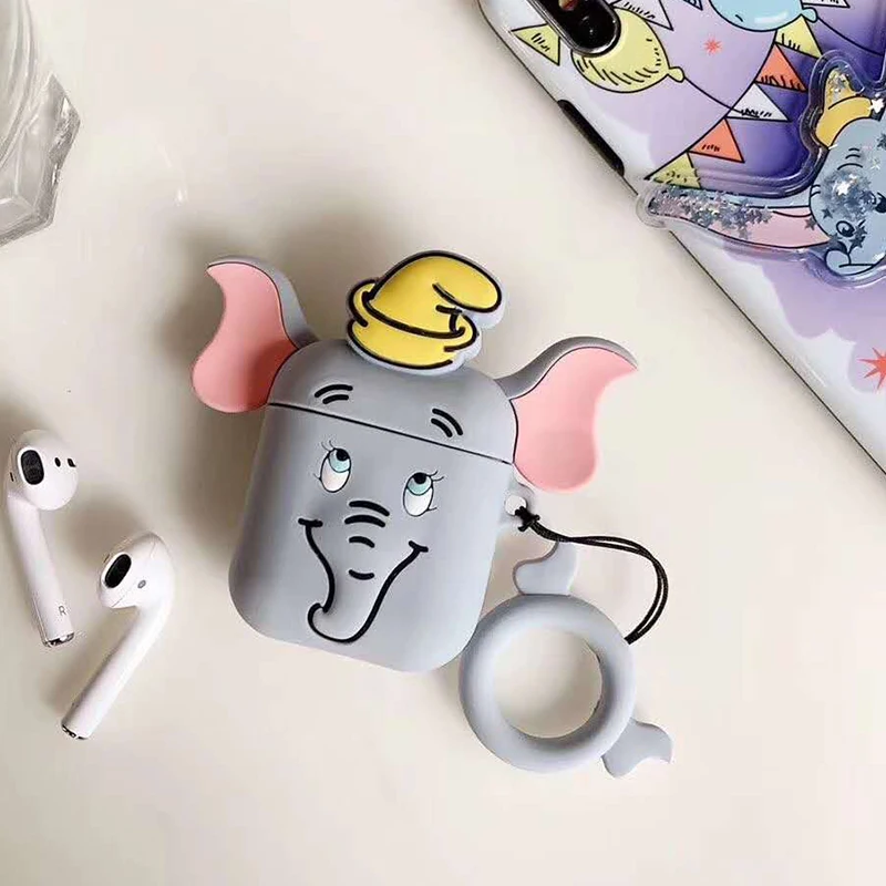 Милый мультфильм мини Dumbo стиль Мягкий ТПУ силиконовый беспроводной Bluetooth кожухи головных телефонов для Apple Airpods зарядная коробка с крюком