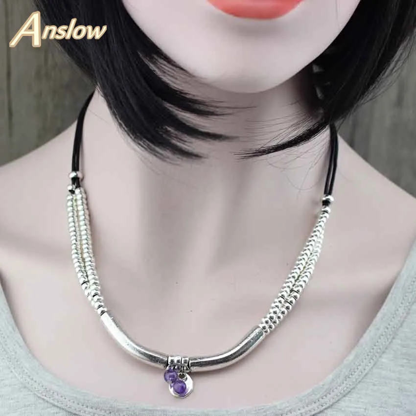 

Anslow New Design Fashion Jewelry Friendship Purple Stone Beads Handmade DIY Women Necklace Pendants Dropshipping LOW0036AN