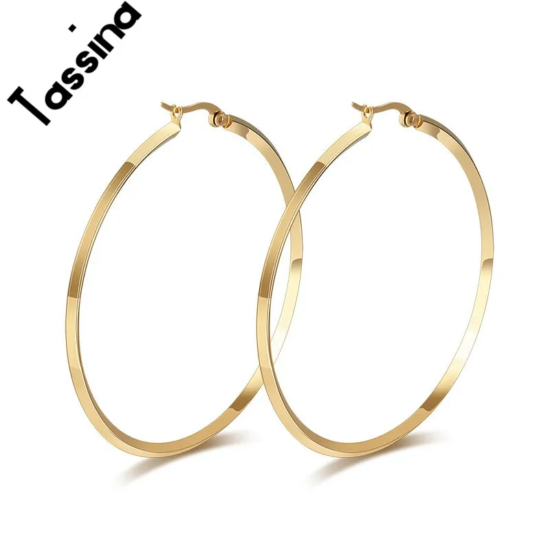 

Tassina Gold Color Stainless Steel Earrings Exaggerated Big Hoop earrings Wholesales Fashion Jewelry for women TNEh-091