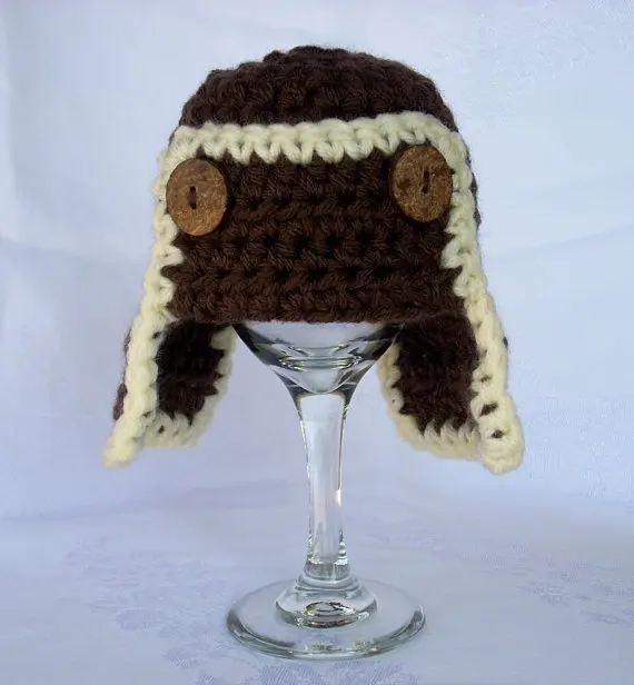 

Baby Aviator Hat, chunky stitch, chocolate brown, cream