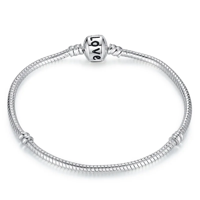 

10pcs /lot Silver Plated Snap Clasp Snake Chain Charm Bracelets & Bangles For European Big Hole Beads Jewelry DIY PP07