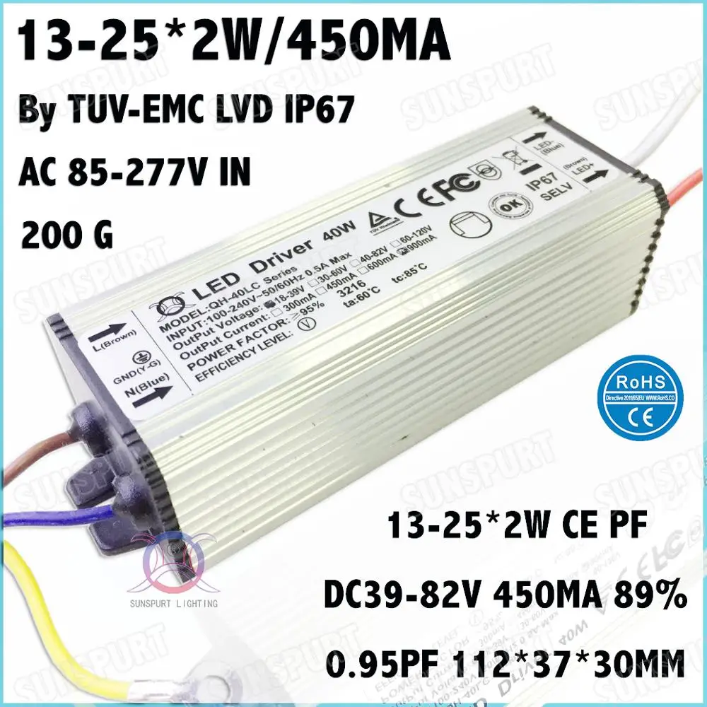 3 20 шт. TUV CE PF водонепроницаемый IP67 1 36 Вт AC85 277V светодиодный драйвер 25Cx2W 450mA DC2 85V