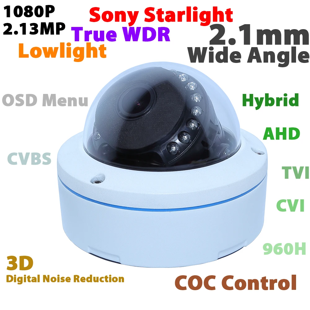 1080P Sony starlight WDR CMOS hybrid 4 in 1 analog TVI CVI AHD 960H security CCTV