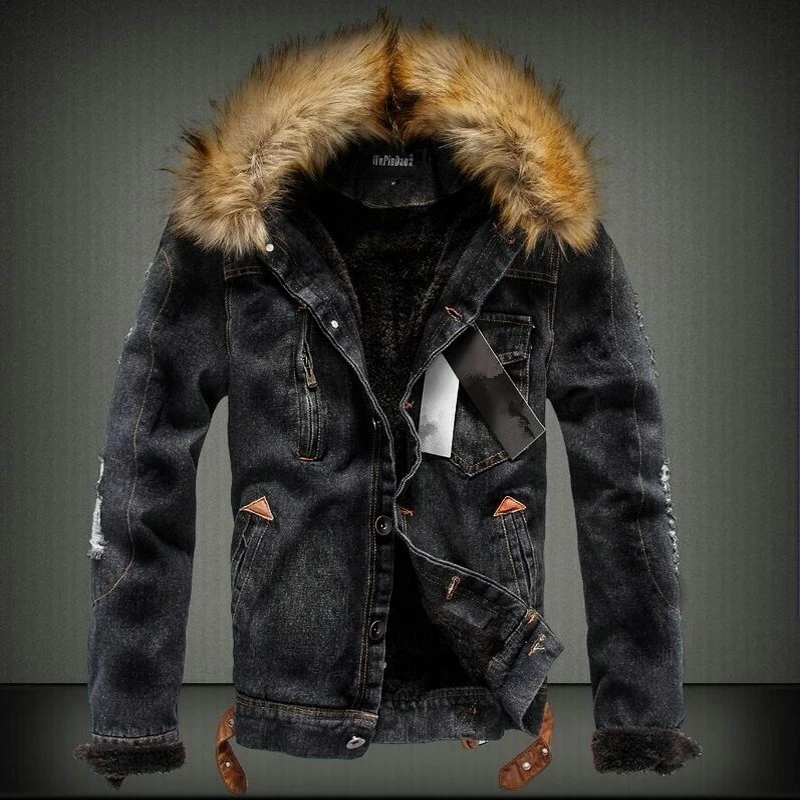 Fashion Winter Jacket Men Fur Collar Large Size S-6XL Velvet Denim Warm Jackets Men Coats Streetwear Hip Hop Biker Bomber Jacket Fashion Winter Jacket Men Fur Collar Large Size S-6XL Velvet Denim Warm Jackets Men Coats Streetwear Hip Hop Biker Bomber Jacket