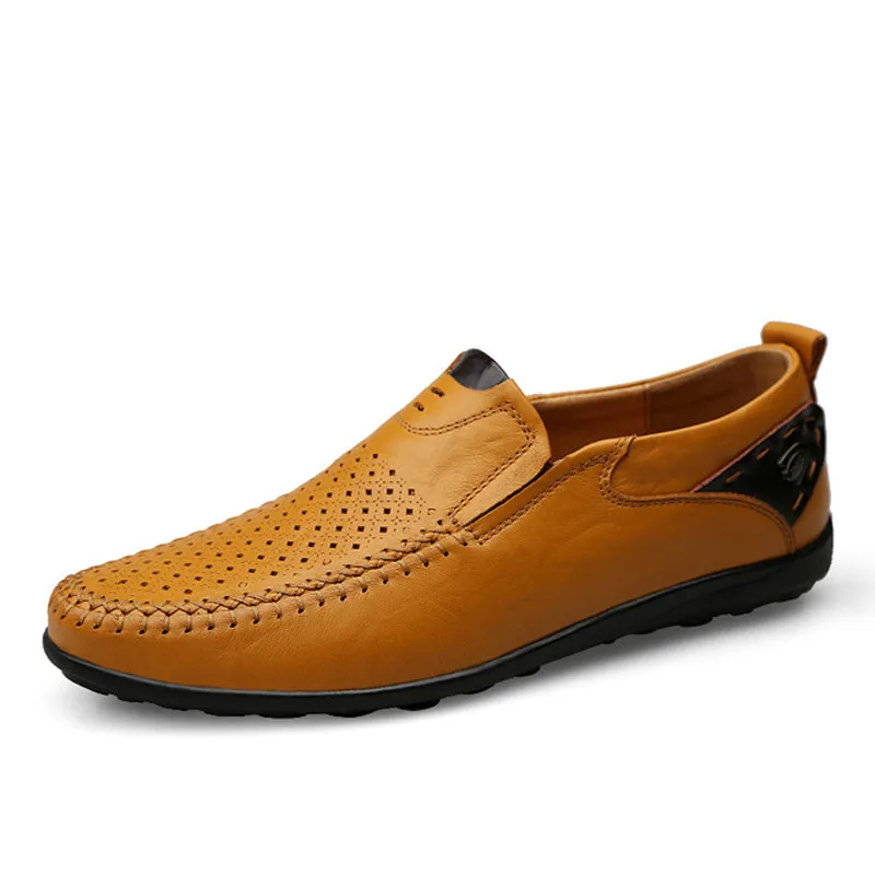 

New Men Casual Shoes Summer Genuine Leather Men Loafers Moccasins Slip On Men's Flats Breathable Male Driving Shoes