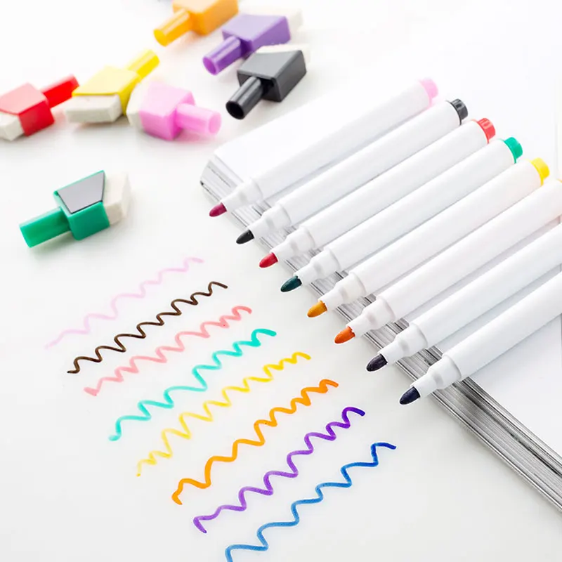 

8Pcs /lot 8 colors magnetic whiteboard pen erasable dry whiteboard marker pen magnet built-in eraser office school supplies
