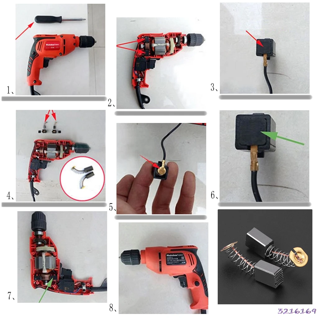 2 шт. электрическая дрель Угольная щетка запасная часть для DEWALT/для BOSCH/для MAKITA Электроинструмент 6X9X13mm-411