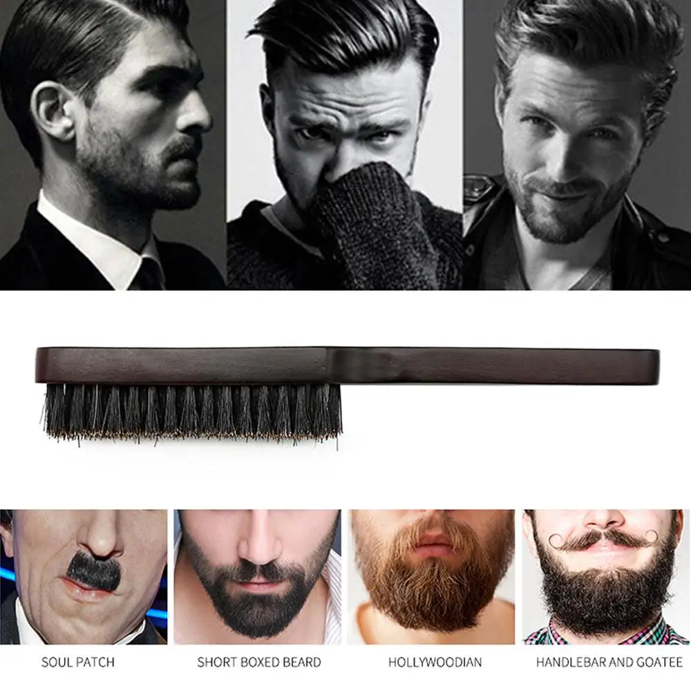 

Boar Bristle Beard Hair Comb Wooden Handle Antistatic Brush Hairbrush for Retro Men's Oil Head Beard Styling