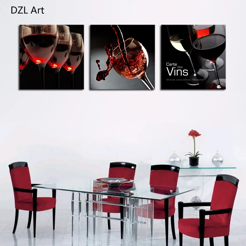 3 Pcs Red Wine Wall Art Picture Home Decoration Living Room Canvas