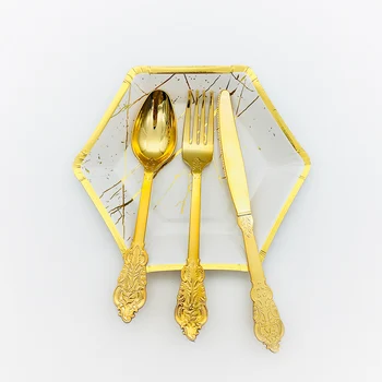 

12Sets Plastic Knife Fork Spoon Cutlery Foil Gold Shiny Elegant Utensils Engagement Baby Shower Bridal Shower Party Supplies