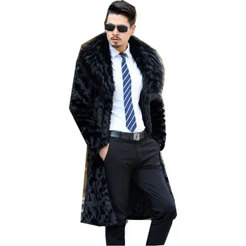 

Men Winter Faux Mink Fur Overcoats 2017 Imitation Fox Fur Collar Black Male Jackets Winter Plus Size S-5XL Fur Coats Outwear