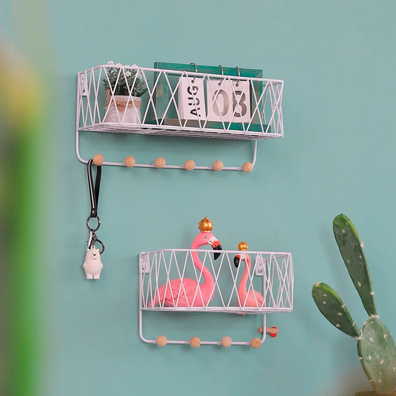 

Iron Grid Book Shelf For Creative Wall Hanging Magazine Nespaper Organizer Holder Home Storage Rack With Hook Decorative Stand