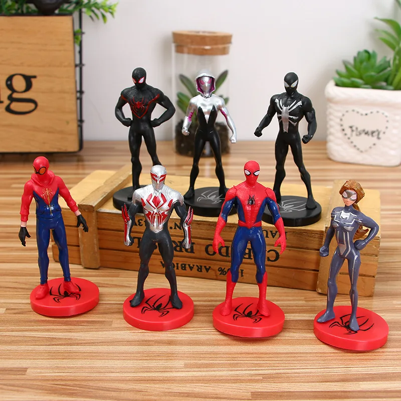 

7pcs/set 9cm Movie Spider-Man Into The Spider Verse Cartoon Action Figures Peter Parker Man Miles Morales Gwen Legends Doll Toys