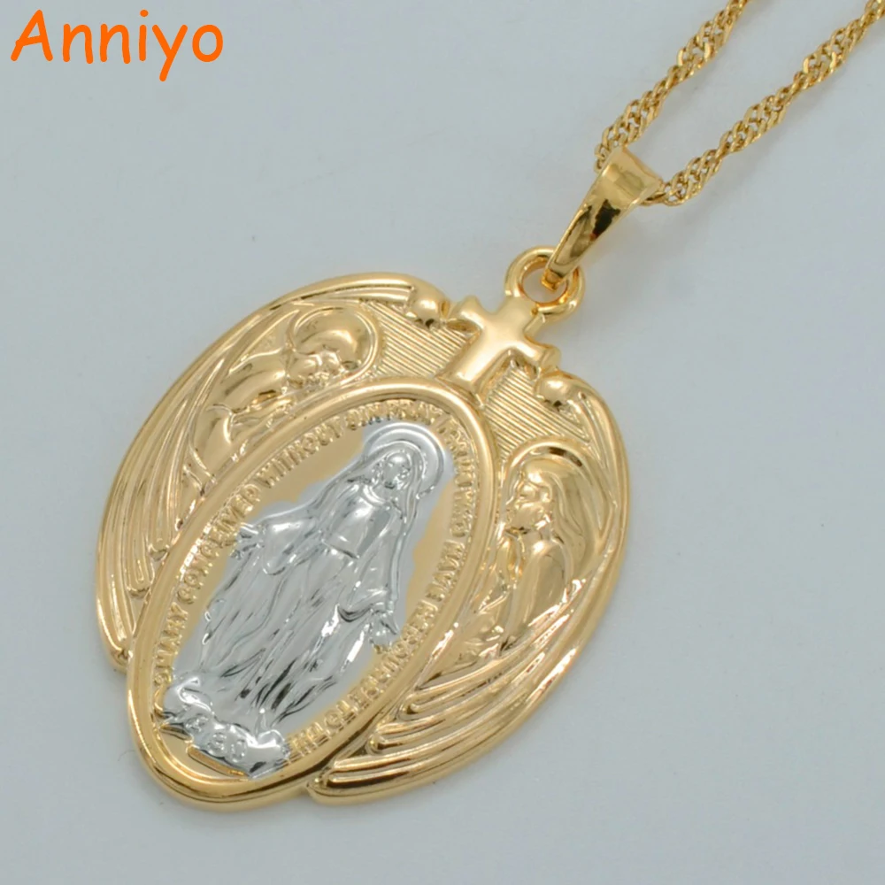 Anniyo Two Tone Virgin Mary Necklaces Blessed Virgin Gold Color