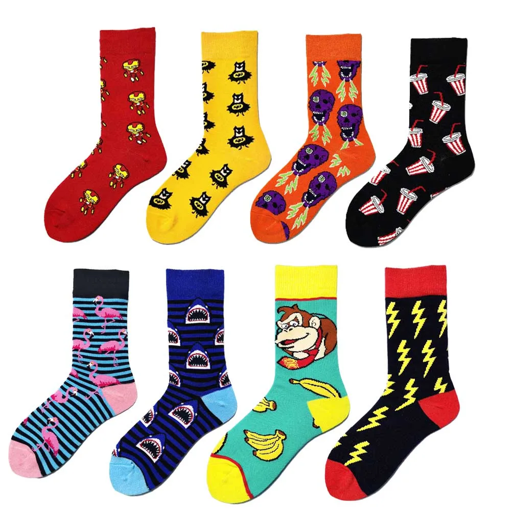 

Cartoon pattern socks Skull monkey animal fruit Men cotton sock cute funny novelty happy comfortable personalized Mid Tube sock