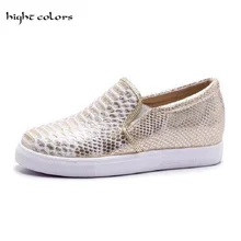 Большой/Большой размер 34-43,, цена, г. весенние женские слипоны из Pu искусственной кожи с круглым носком на плоской подошве, женская обувь на плоской платформе HC50