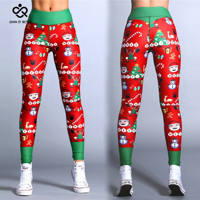 

Christmas Printing Leggings Yoga Sports Hip Panty Elastic High Waist Legging Breathable Merry Christmas Skinny Pants P323