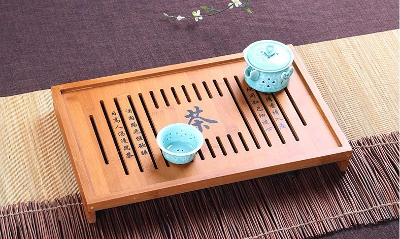 43*28 см китайский кунг-фу поднос для Чая бамбуковый поднос для чая ящик для хранения, чайная церемония