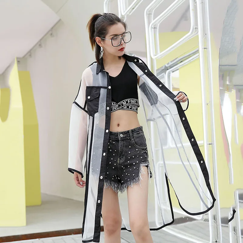 XITAO Mesh Women Long Sleeve Shirts Plus Size Perspective Blouse Korean Clothing Long Patchwork Str