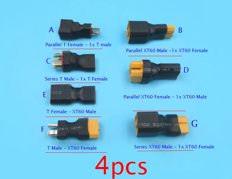 4 Pcs Wireless Parallel/Series Adapter XT60/T Male/Female Battery Plug
